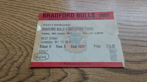 Bradford Bulls v Castleford Tigers Aug 2001 Rugby League Ticket