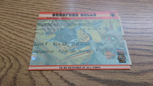 Bradford Bulls v London Broncos July 2004 Rugby League Ticket
