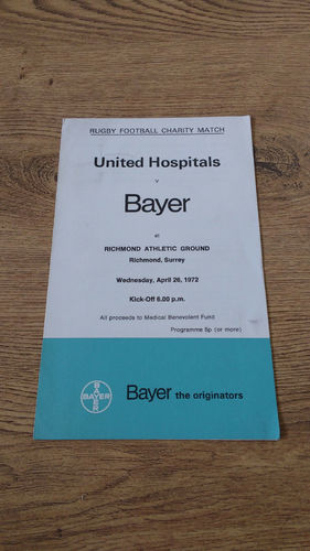 Bayer v United Hospitals Apr 1972 Rugby Programme