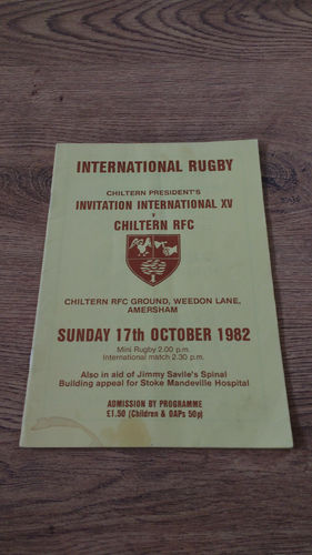 Chiltern v Chiltern Presidents Invitation International XV Oct 1982 Rugby Programme