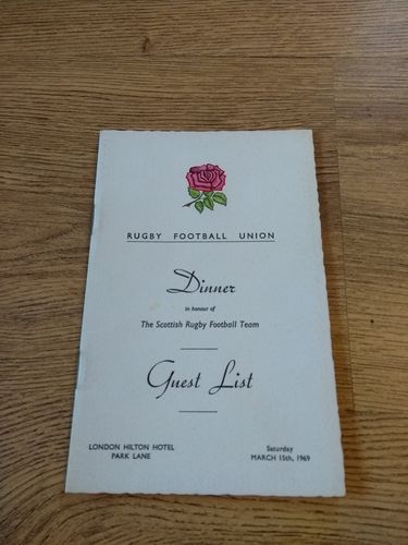 England v Scotland 1969 Rugby Dinner Guest List