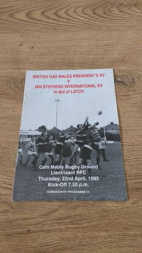 British Gas Wales President's XV v Ian Stephens International XV 1993 Rugby Programme
