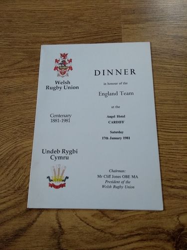 Wales v England 1981 Rugby Dinner Menu