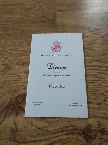 Wales v France 1974 Rugby Dinner Guest List