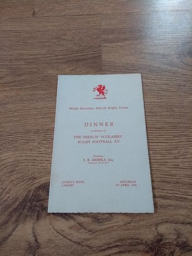 Wales Schools v France Schools 1956 Rugby Dinner Menu