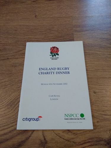 England Rugby 2002 Charity Dinner Menu