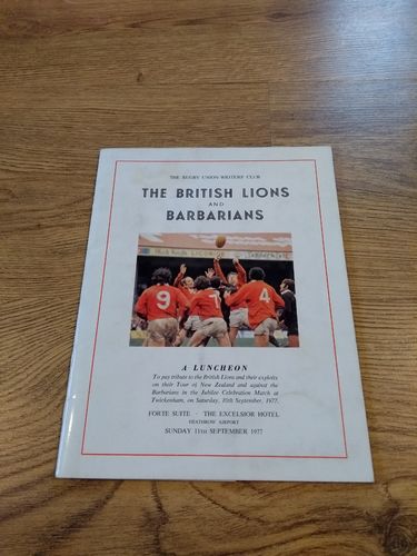 British Lions v Barbarians 1977 Rugby Union Writer's Club Dinner Menu