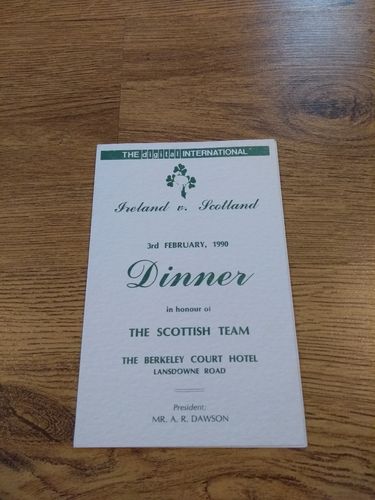 Ireland v Scotland 1990 Rugby Dinner Menu