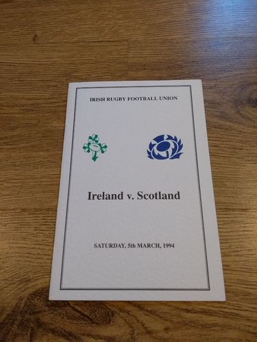 Ireland v Scotland 1994 Rugby Ladies Dinner Menu & Guest List
