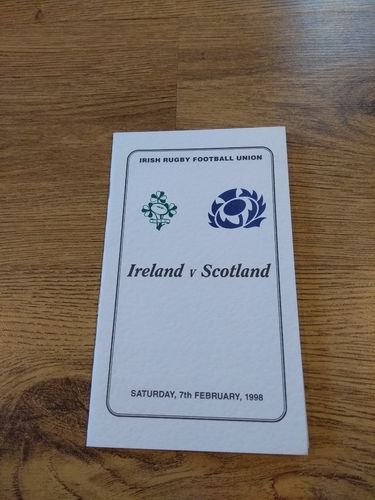 Ireland v Scotland 1998 Rugby Dinner Menu & Guest List