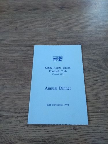 Olney RUFC 1974 Annual Rugby Dinner Menu
