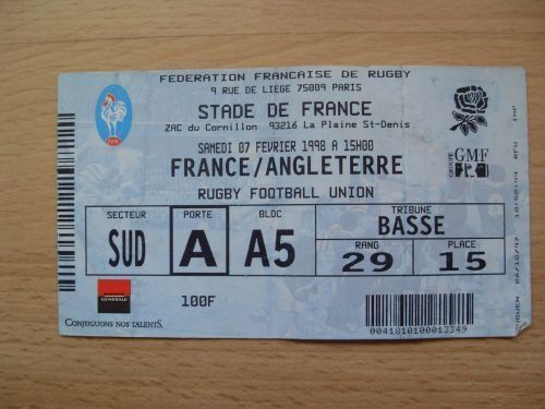 France v England 1998 Rugby Ticket