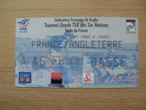 France v England 2002 Rugby Ticket