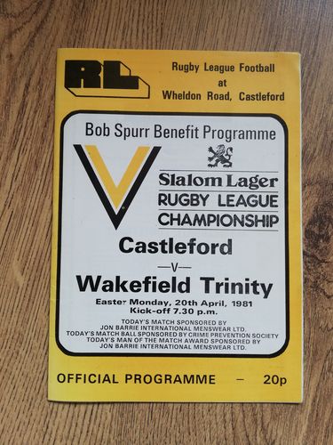 Castleford v Wakefield Trinity Apr 1981 Rugby League Programme