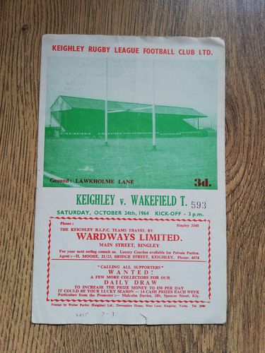 Keighley v Wakefield Oct 1964 Rugby League Programme