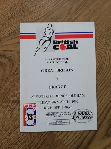 Great Britain v France March 1992 Amateur RL Programme