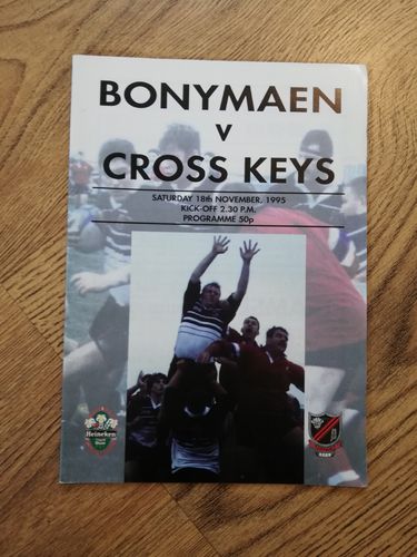 Bonymaen v Cross Keys Nov 1995 Rugby Programme