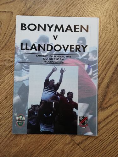 Bonymaen v Llandovery Jan 1996 Programme