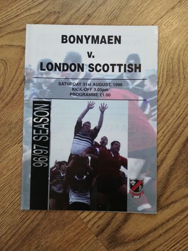 Bonymaen v London Scottish Aug 1996 Programme