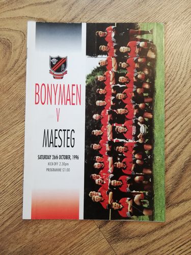 Bonymaen v Maesteg Oct 1996 Rugby Programme
