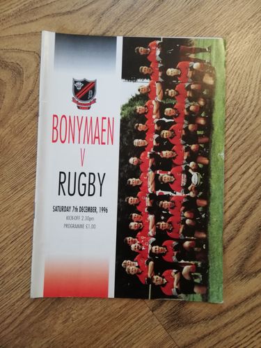 Bonymaen v Rugby Dec 1996 Programme