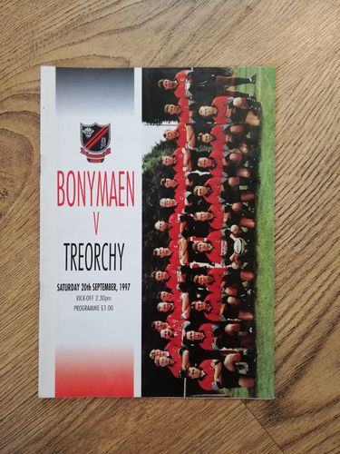 Bonymaen v Treorchy Sept 1997 Rugby Programme