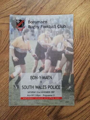 Bonymaen v South Wales Police Nov 1997 Rugby Programme