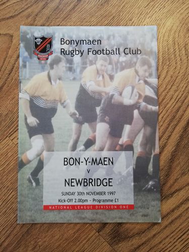 Bonymaen v Newbridge Nov 1997 Rugby Programme