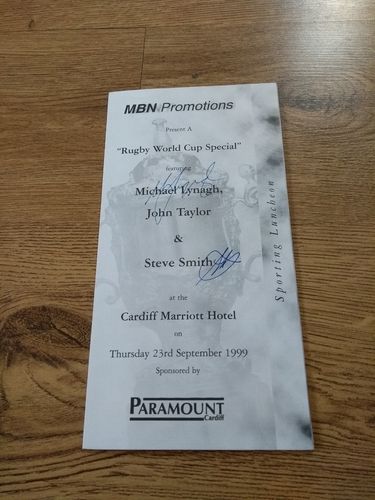 Rugby World Cup 1999 Signed Sporting Luncheon Dinner Menu