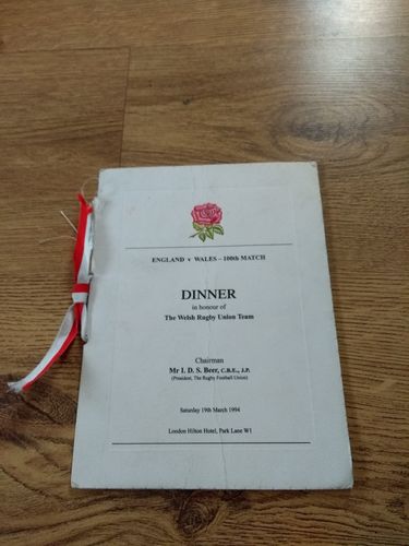 England v Wales 1994 Signed Rugby Dinner Menu & Guest List