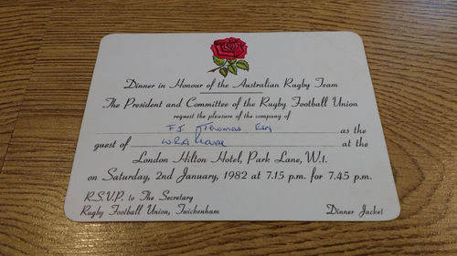 England v Australia 1982 Dinner Invitation Card