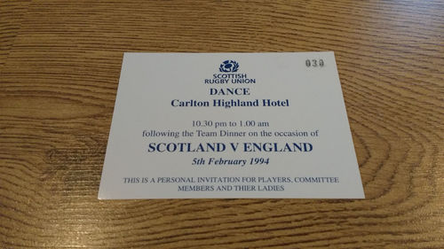 Scotland v England 1994 Dance Invitation Card