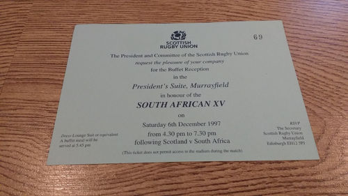 Scotland v South Africa 1997 Post Match Buffet Reception