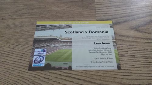 Scotland v Romania 2002 Rugby Luncheon Invitation Card