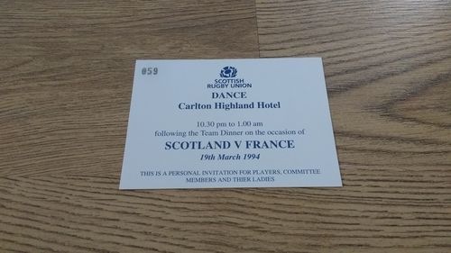 Scotland v France 1994 Rugby Dance Invitation Card