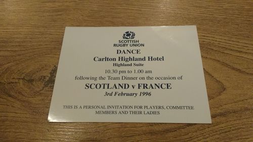 Scotland v France 1996 Rugby Dance Invitation Card