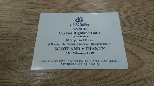 Scotland v France 1998 Rugby Dance Invitation Card
