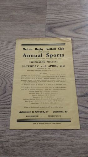 Melrose Sevens 1952 Rugby Programme