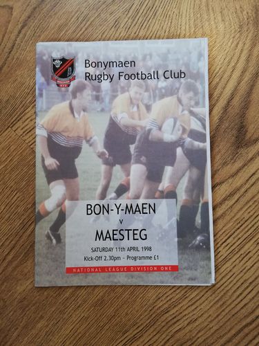 Bonymaen v Maesteg Apr 1998 Rugby Programme