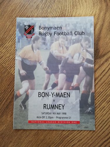 Bonymaen v Rumney May 1998 Programme