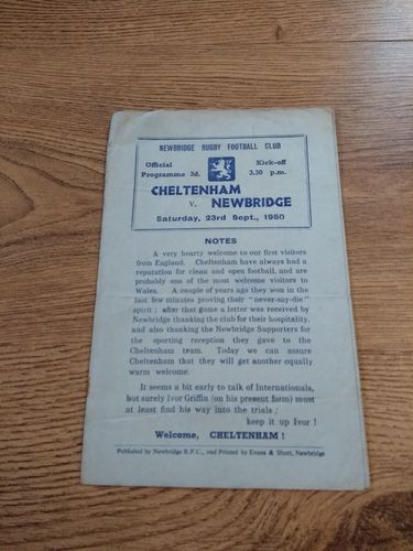 Newbridge v Cheltenham Sept 1950 Programme