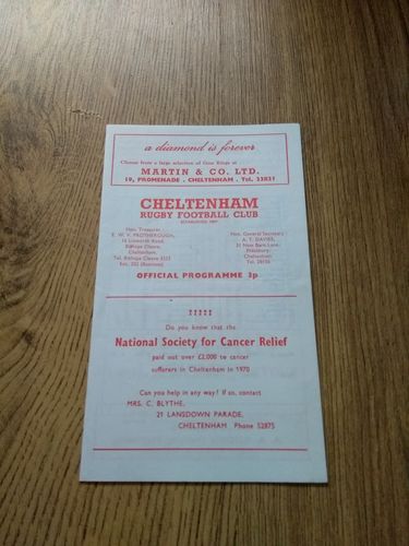 Cheltenham v Abertillery Jan 1972 Rugby Programme