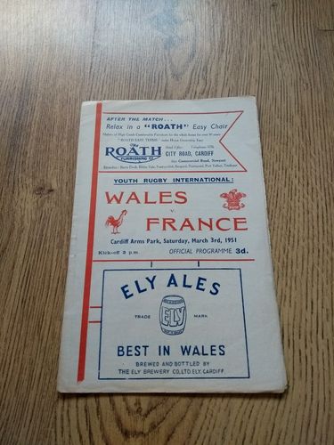 Wales Youth v France Youth 1951 Rugby Programme