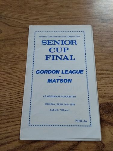 Gordon League v Matson 1978 North Gloucestershire Senior Cup Final Rugby Programme
