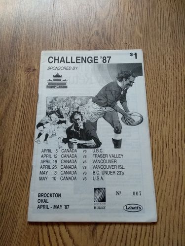 Canada v University of British Colombia 1987 Rugby Programme