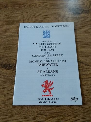 Fairwater v St Albans 1994 Mallett Cup Final Rugby Programme