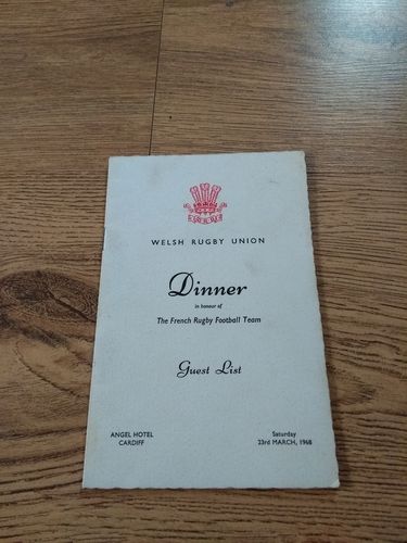 Wales v France 1968 Rugby Dinner Guest List