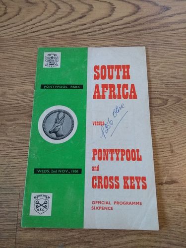 Pontypool & Cross Keys v South Africa 1960 Rugby Programme