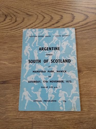 South of Scotland v Argentina Nov 1973 Rugby Tour Programme