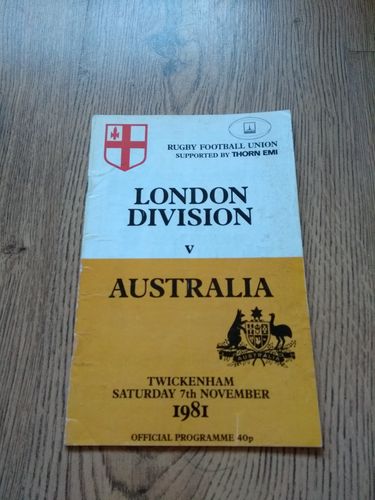London Division v Australia 1981 Rugby Programme